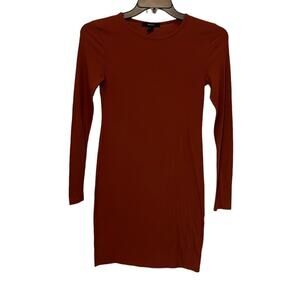 Forever 21 Ribbed Bodycon Long Sleeve Burnt Orange Mini Dress